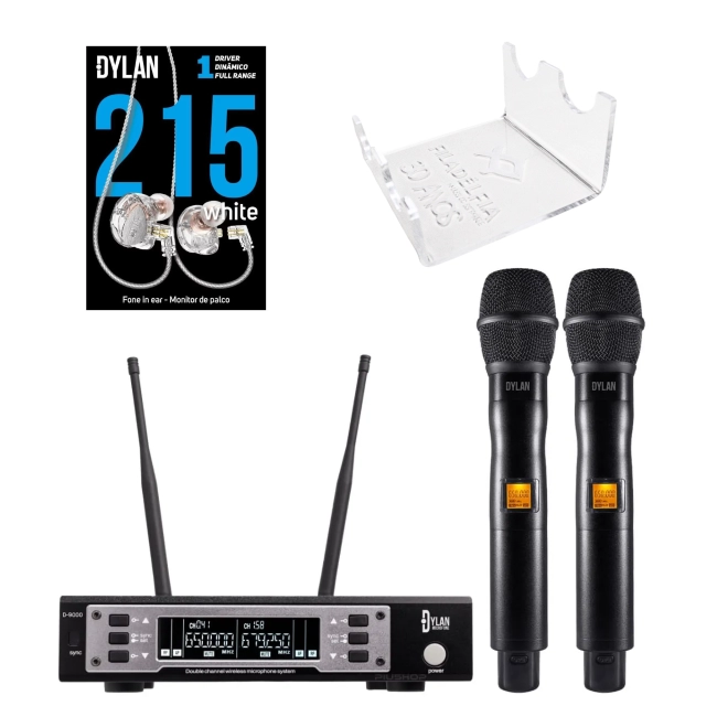 Kit Microfone Dylan D-9000S + Fone D-215 + Suporte Mic