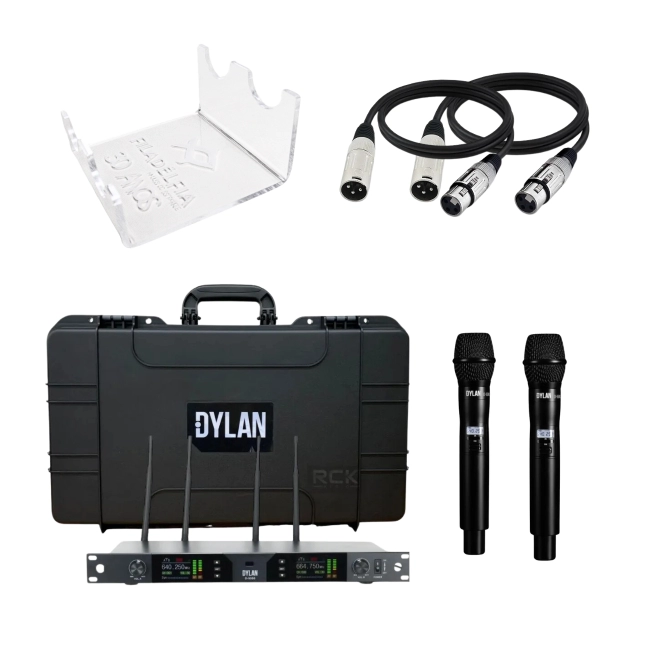 Kit Microfone Dylan D-9500S + Suporte Duplo + 2 Cabos XLR/XLR 1m