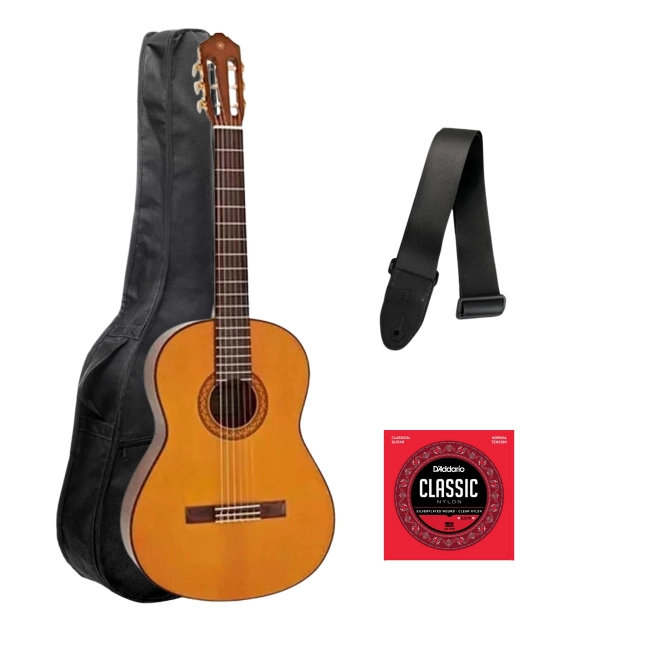 Kit Violao Acústico Yamaha C70II Nylon Natural + Corda D'Addarío + Correia + Capa 