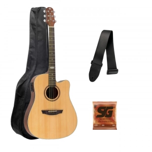 Kit Violão Folk Elétrico Strinberg SD 200 NS + Corda SG + Correia + Capa 