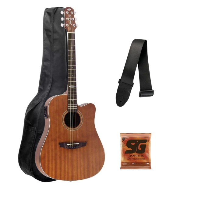 Kit Violão Folk Elétrico Strinberg SD 200C MGS + Corda SG + Correia + Capa 