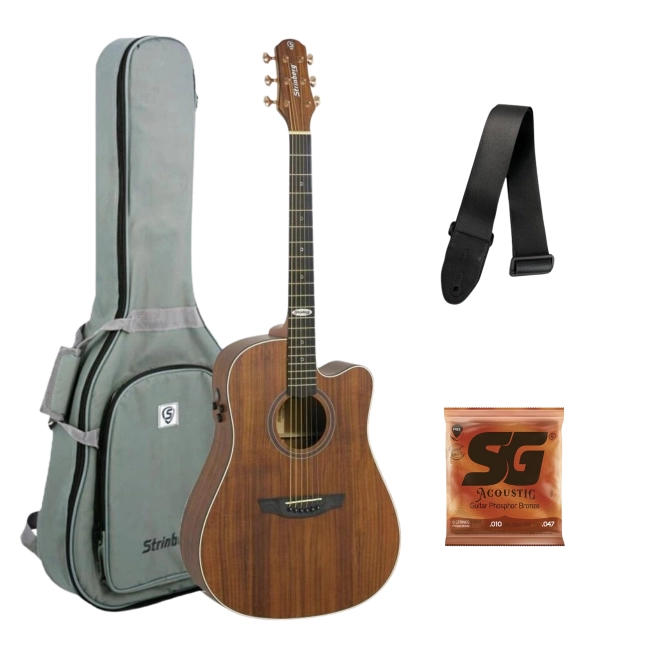 Kit Violão Strinberg Sd300c KS KOA Folk Aço + Corda SG + Correia + Bag