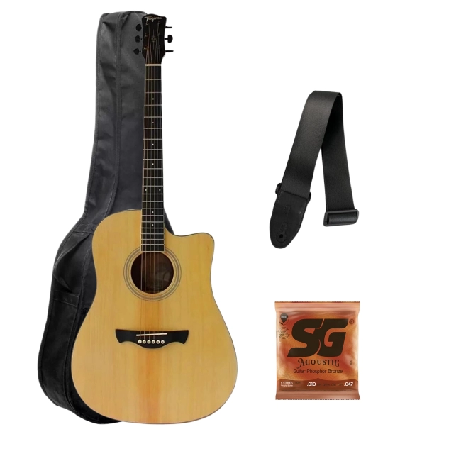 Kit Violão Sunset EQ Classic Series Folk de Aço Natural com Bag + Corda SG + Correia + Capa 